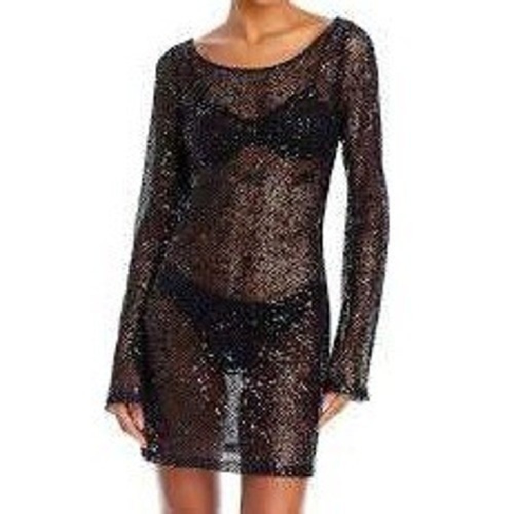 Good American Sequin Mini Dress S NWT Cover Up Flare Sleeve Mesh Party Gothic